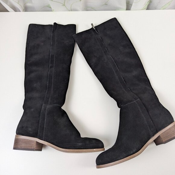 Splendid | Black Suede Side Zip Block Heel Boots Size 8 - Picture 1 of 7